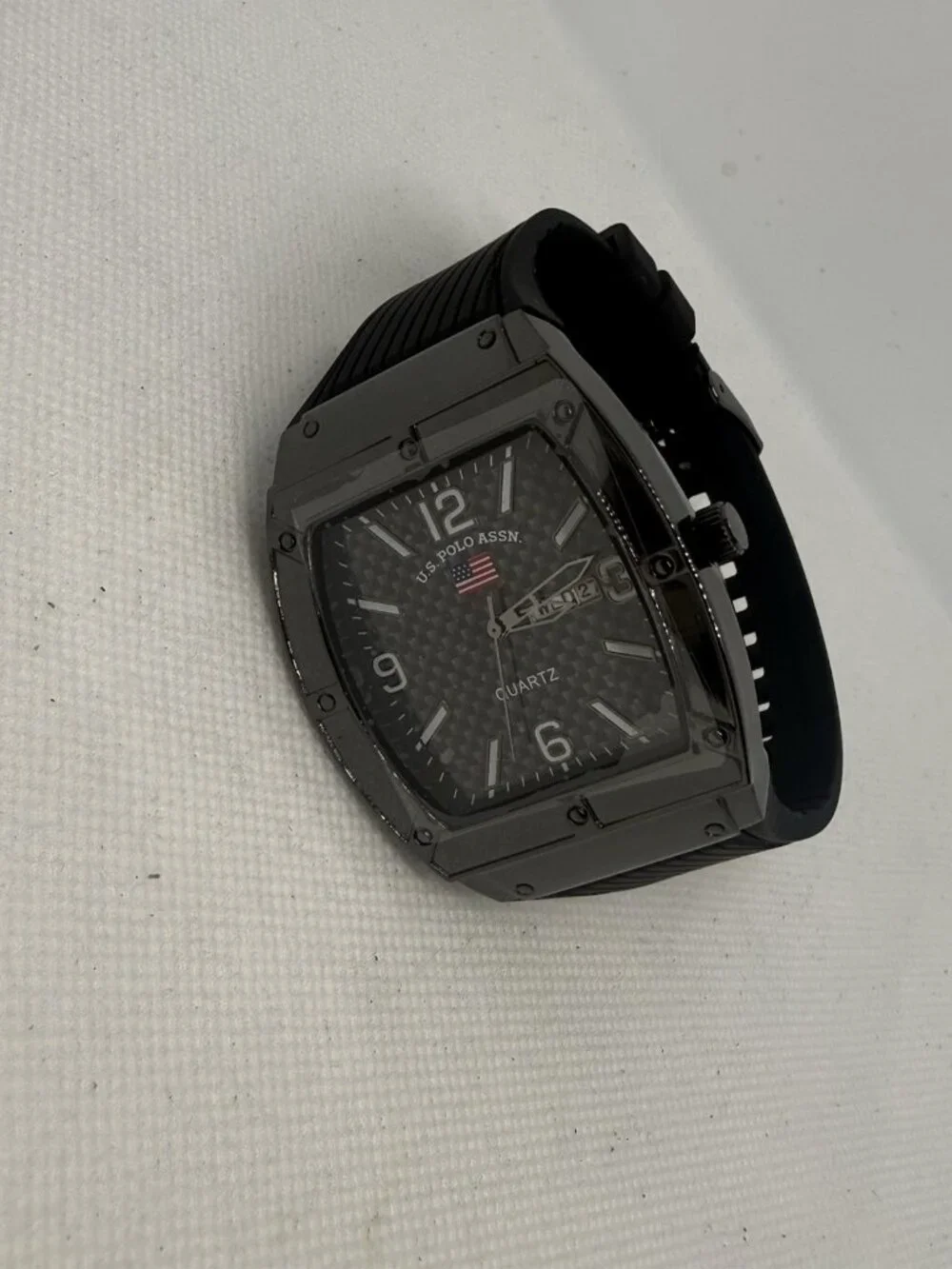 U.S. Polo Assn. US9797WM Mens Tonneau Carbon Fiber Dial Gunmetal Watch